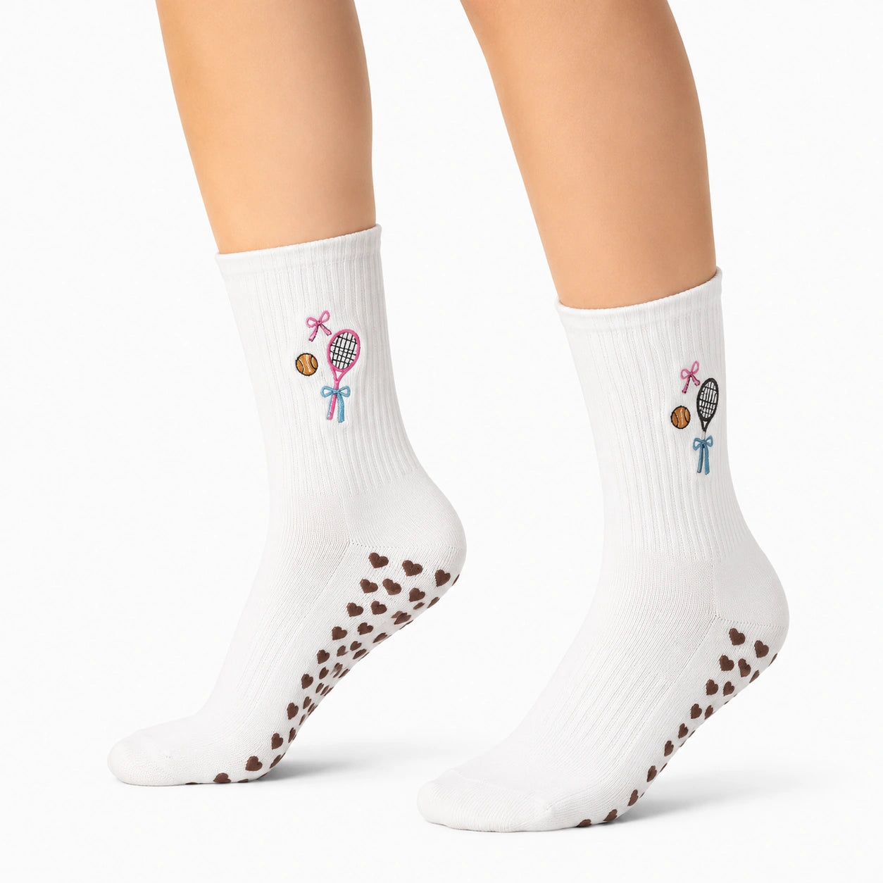 Sportsocken 43-46 Weiß mit Tennismotiv und rutschhemmender Sohle