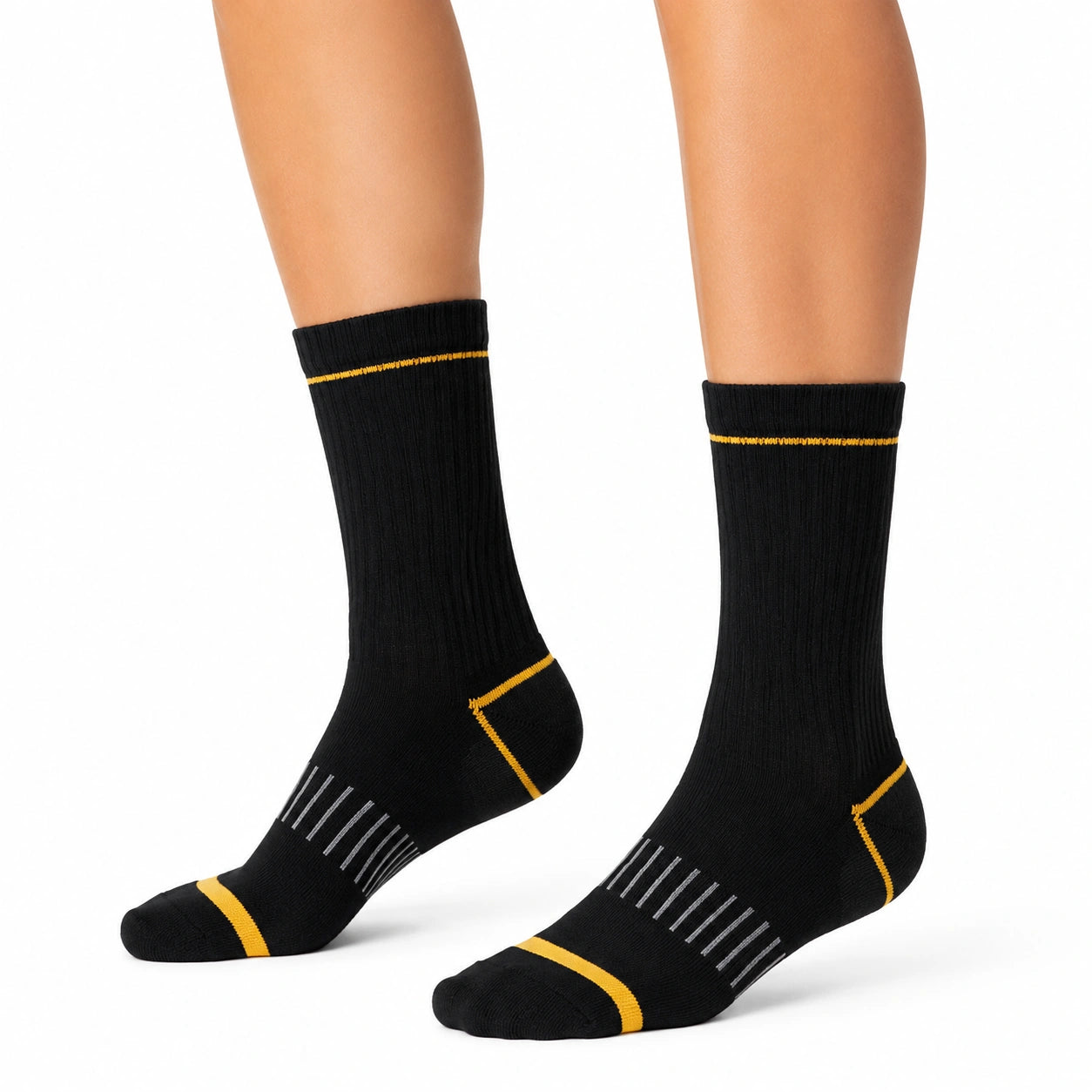 Sportsocken 43-46 Schwarz Gelb gerippt atmungsaktiv