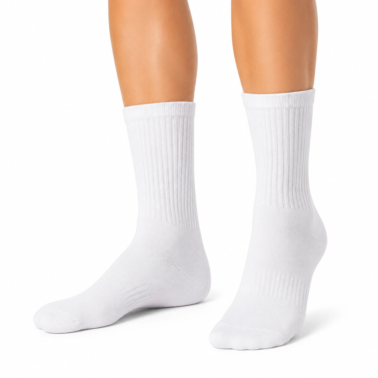 Crew Socken 35-38 aus Textil Weiß gerippt für Alltag und Sport