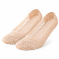Damen Füßlinge 39-42 aus Spitze in Beige - rutschfeste Ballerinasocken
