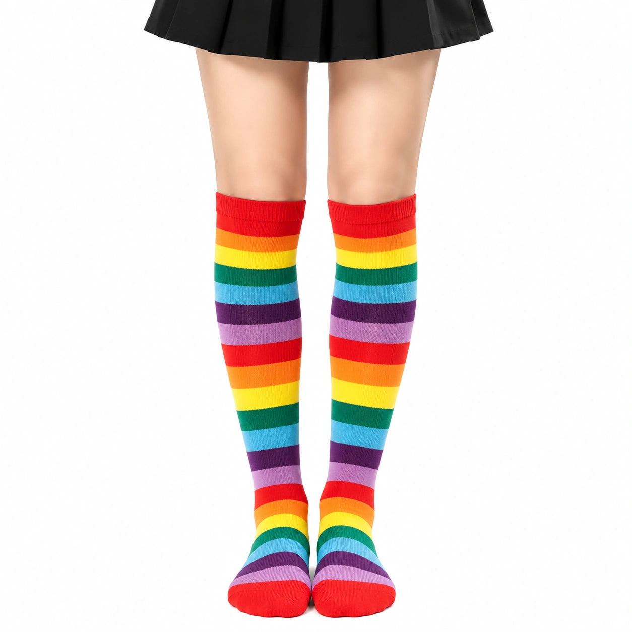 Kniestrümpfe Größe 39-42 aus Textilstrick in Regenbogenfarben gestreift