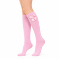 Kniestrümpfe Größe 39-42 aus Rippstrick in Rosa mit Zierschleife