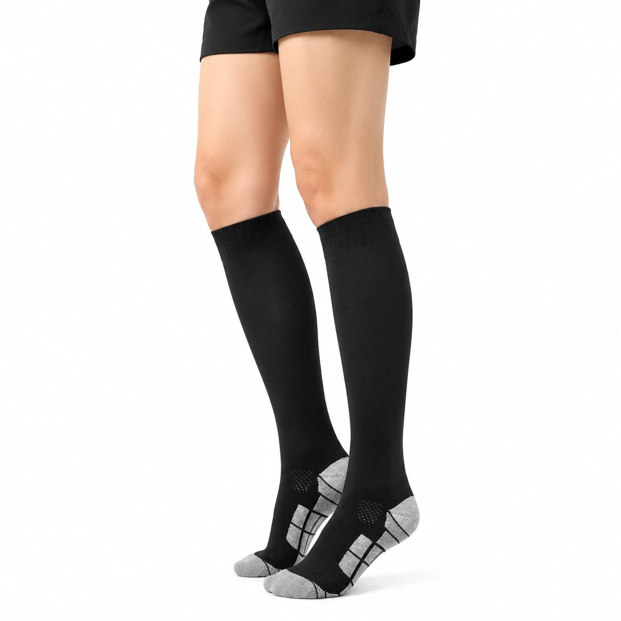 Kniestrümpfe 39-42 aus Textil in Schwarz Grau mit gepolsterten Zonen für Sport