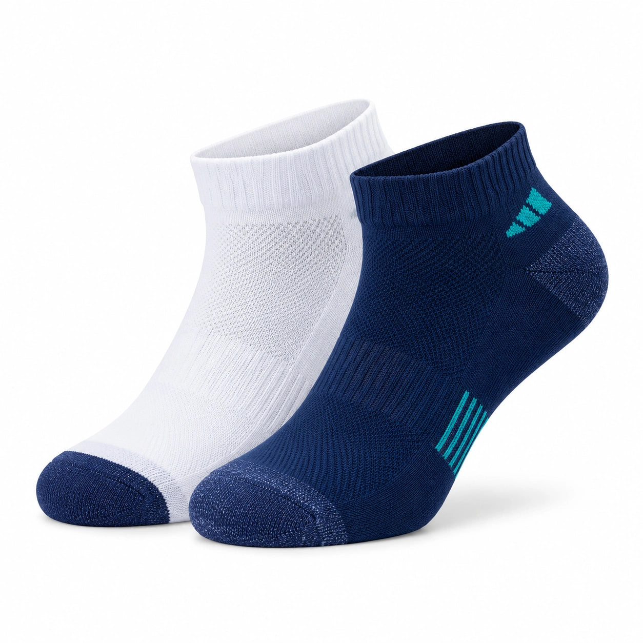 2 Paar Sportsocken Größe 43-46 aus Strickgewebe Weiß/Dunkelblau atmungsaktiv