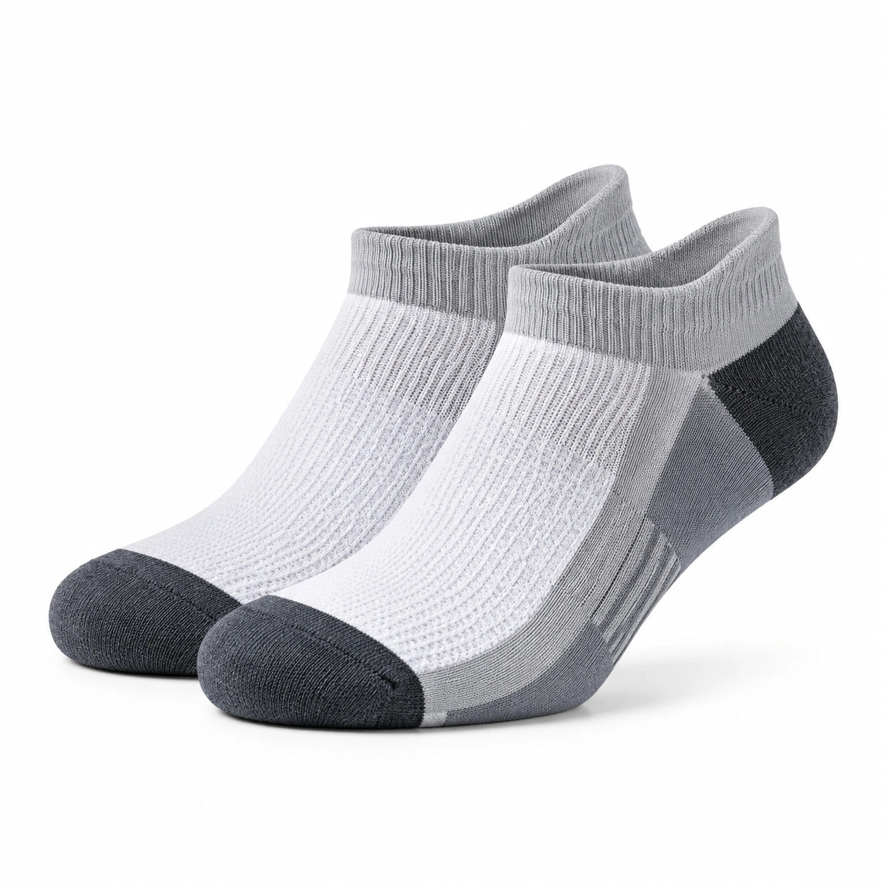 Sportsocken Größe 35-38 aus Stricktextil Grau Weiß Schwarz mit geripptem Bund