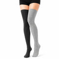 Overknee Strümpfe 39-42 Textilstrick Schwarz/Grau gerippt