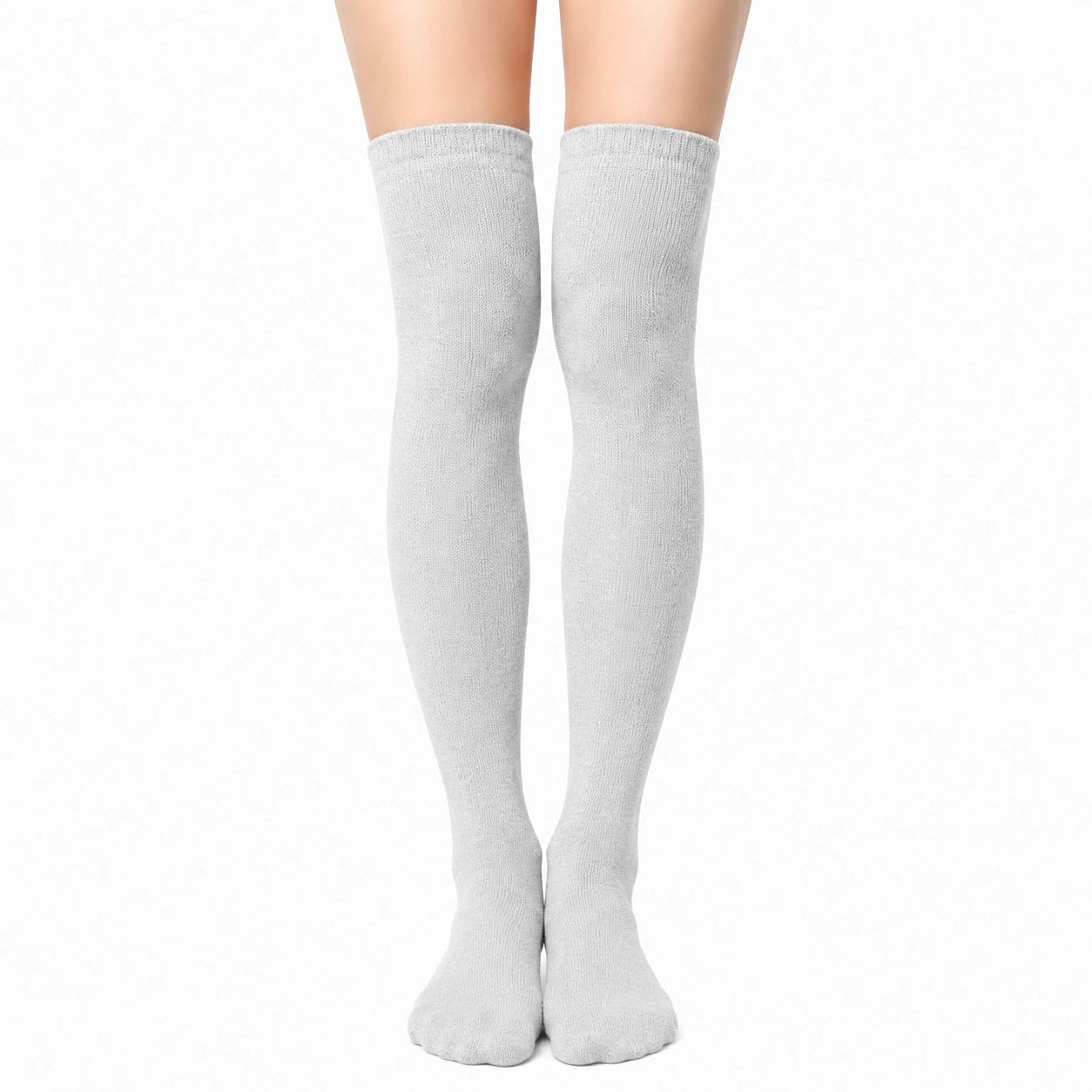 Oberschenkelsocken 35-38 aus Textil Grau - lange Stricksocken für Erwachsene