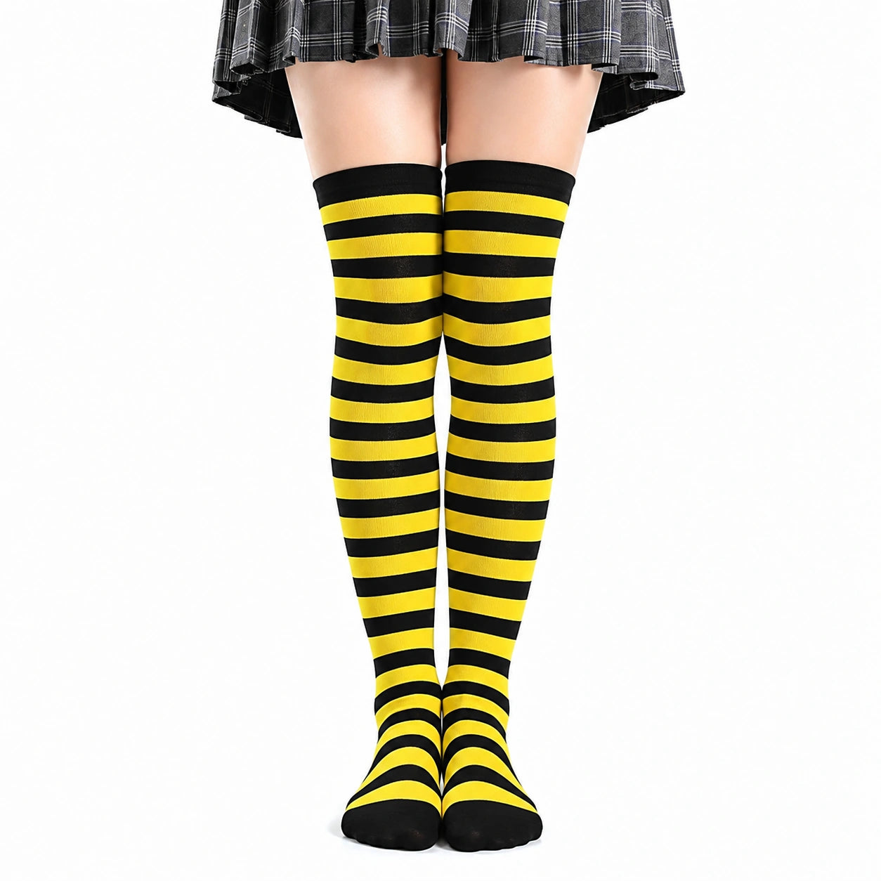 Overknee Socken Größe 35-38 Textil Gelb Schwarz gestreift